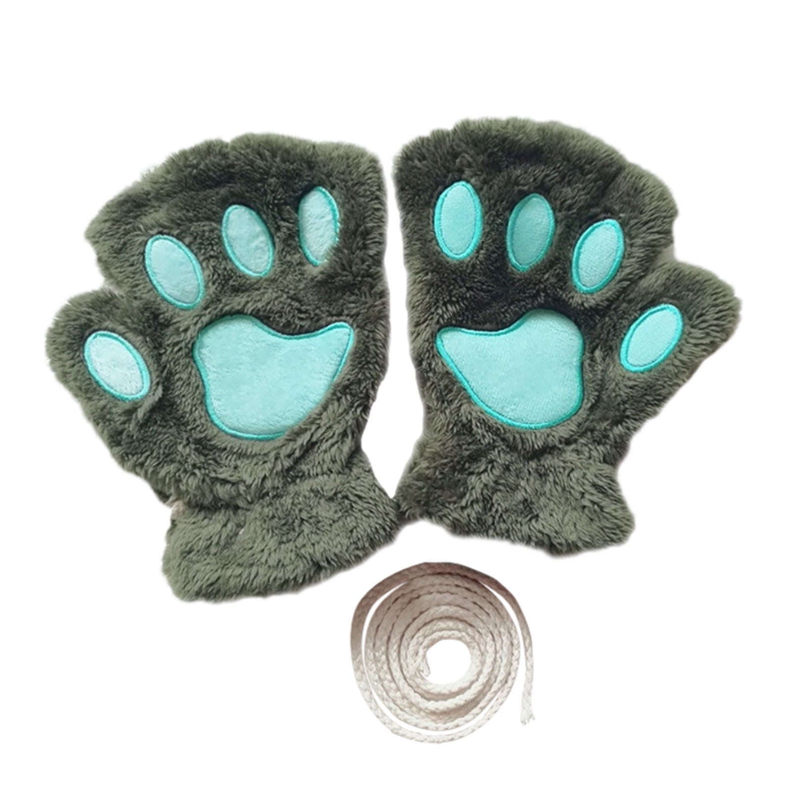 Women & Teens Bear/Cat/Rabbit Paw Plush Fingerless Gloves - Warm Faux Fur, Elastic Wrist - View #2