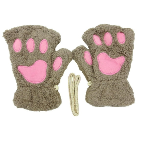 OAVQHLG3B Gloves Women's Thermal Fingerless Gloves Cute Cat Claw Bear Paw Plush Fingerless Finger Gloves Lined Windstopper Gloves Soft Warm Outdoor Sports Cycling Gloves