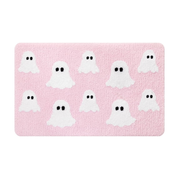 OAVQHLG3B Halloween Bath Mat Spooky Ghosts Home Decor Black Rugs for Non Slip, Spooky Goth Gift Cute Shower Rug for Bathroom, Bedroom, Living Home Decoration, 15.7x23.6in Pink