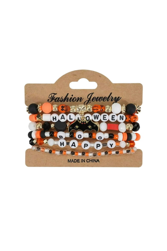 Halloween Bracelets for Women Pumpkin Skull Ghosts Stretchy Beaded Bracelets Spooky Skeleton Bat Cat Stackable Bracelet Bracelet