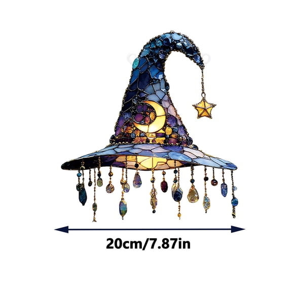 OAVQHLG3B Halloween Decor with Colorful Acrylic Witch Hat for Window Printed Gothic Glass Effect Wall Art Hanging Handcrafted Stained for Friends and Family Halloween