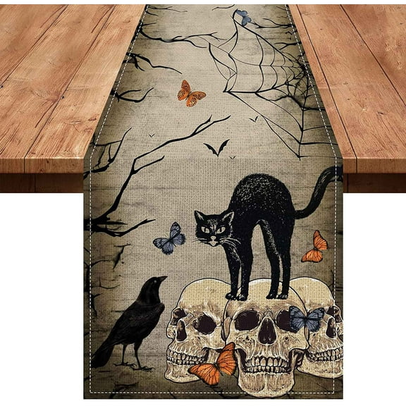 OAVQHLG3B Halloween Decorations Linen Halloween Tablecloth Halloween Gothic Skull Tablecloth Day Of The Dead Roses Skull Decor Halloween Decorations And Supplies For Home Table 13 × 72in