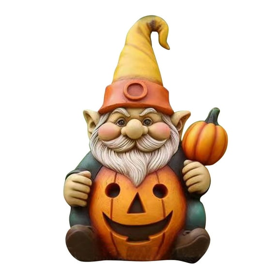 OAVQHLG3B Halloween Decorations Outdoor Garden Decoration With Light, Resin Home Statue Fall Pumpkin Gnome Statue For Holiday Decoration Collectible Statue.