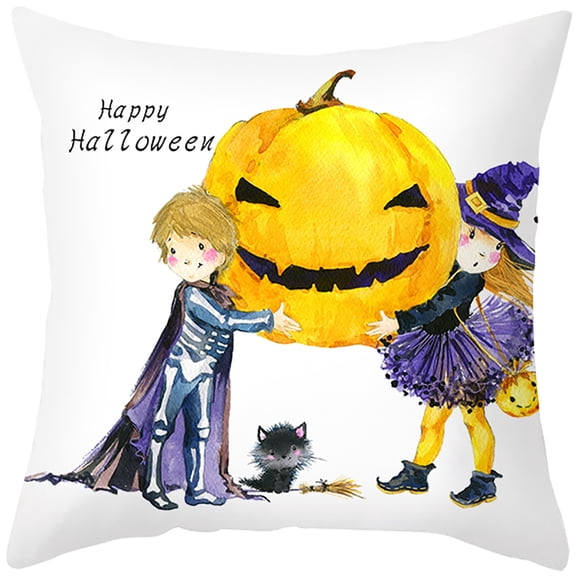 OAVQHLG3B Halloween Pillow Covers 18 x 18 Ghost Pumpkin Pillow Covers Trick or Treat Pillow Covers Linen Sofa Bed Throw Cushion Cover Halloween Decoration