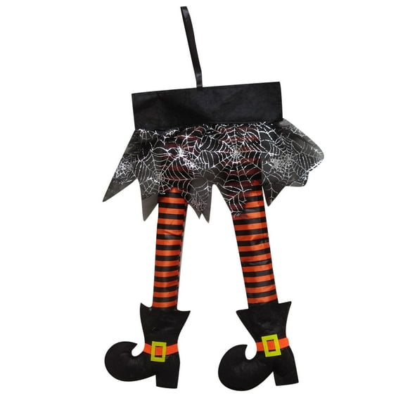 OAVQHLG3B Halloween Wreaths, Halloween Decorations Witch Hat and Legs Wreath, Front Door Wall Light up Wreath Ornaments Holiday Party Thanksgiving Decor