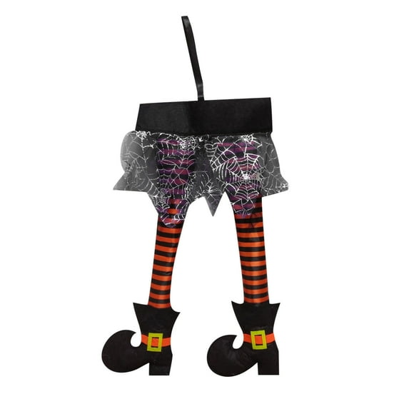 OAVQHLG3B Halloween Wreaths, Halloween Decorations Witch Hat and Legs Wreath, Front Door Wall Light up Wreath Ornaments Holiday Party Thanksgiving Decor