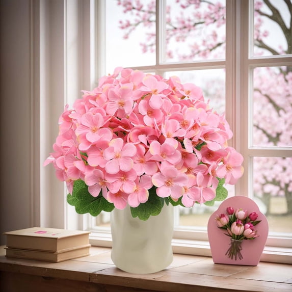 OAVQHLG3B Hydrangea Artificial Flowers, Faux Hydrangea Flowers - Home Decor, Easter Decorations, Spring Decor, Floral Centerpieces for Tables, Floral Stems, Pink