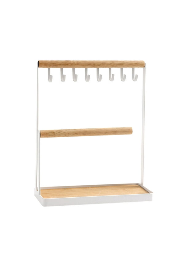 Jewelry Organizer Stand Necklace Holder 2-Tier Jewelry Tower Rack With Earring Tray And Holes 10 Hooks Necklaces Hanging Storage Ring Bracelet Display