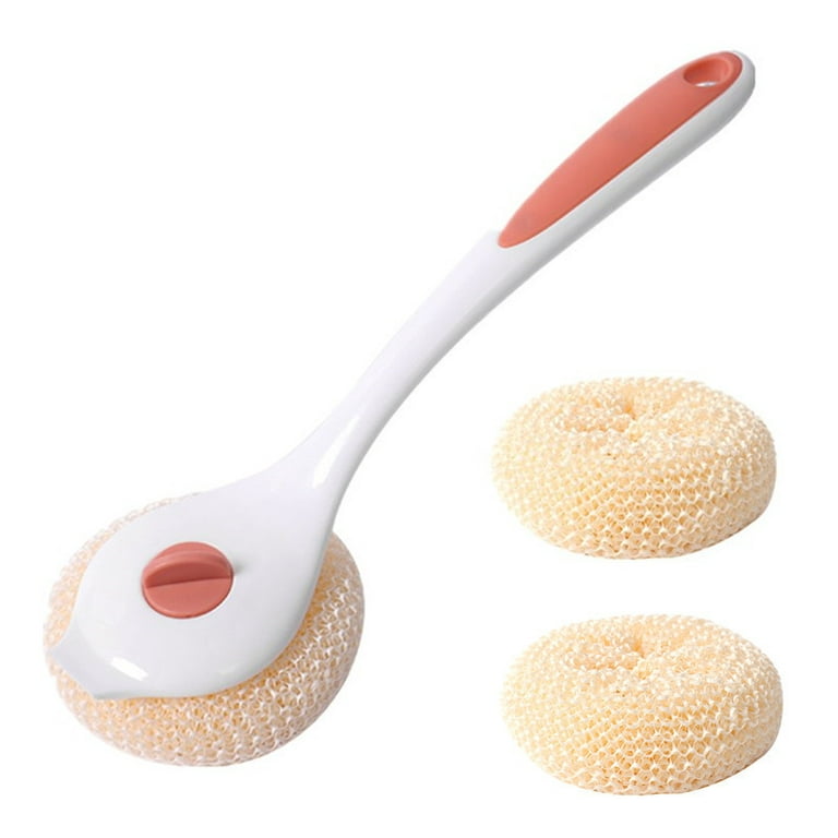 Oavqhlg3b Long Handle Dish Brush with 2 Replaceable Scrubbers Cleaning Ball,Handheld Scrub Brush, Non Scratch Dish Scrub Brushes for Cast Iron Skillet