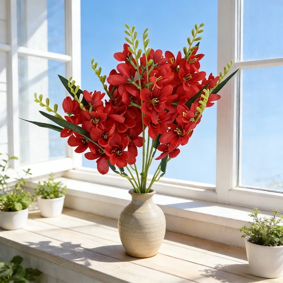 OAVQHLG3B Long Stem Artificial Delphinium Flowers 20.4'' Hyacinth Artificial Flower Silk Flowers for Wedding Party Table Centerpieces Home Decor(Red)