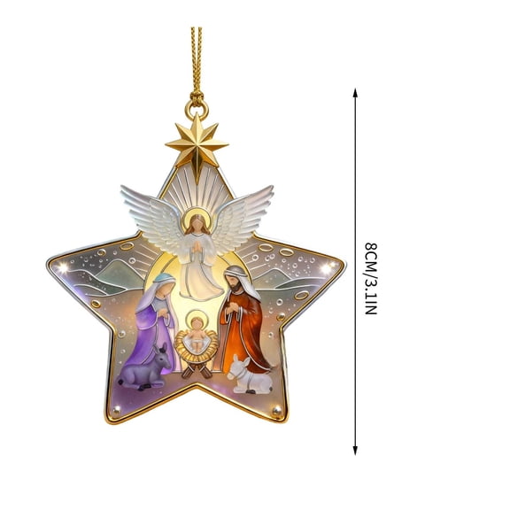 OAVQHLG3B Nativity Scene Ornaments for Christmas Tree Decorations, Acrylic Star-Shaped Religious Christmas Ornaments with Holy Family & Bethlehem Star, Nativity Ornament