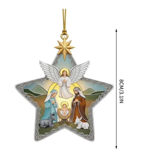 OAVQHLG3B Nativity Scene Ornaments for Christmas Tree Decorations, Acrylic Star-Shaped Religious Christmas Ornaments with Holy Family & Bethlehem Star, Nativity Ornament