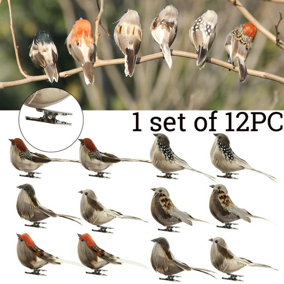 OAVQHLG3B New-Artificial Birds,12PC/Set Realistic Feather Birds Artificial Foam Mini Birds on Clip Christmas Tree Decoration for DIY Crafts Garden Bird Ornaments Home Party Decorations
