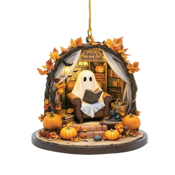OAVQHLG3B Personalized Reading with Ghost and Pumpkin,Halloween Decoration Reading Room Christmas Ornament, Halloween Ghost Window Hangings Gift for Halloween
