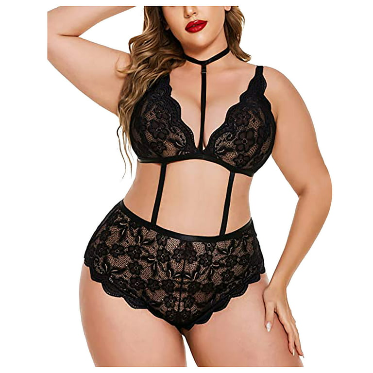 OAVQHLG3B Plus Size Sexy Lingerie for Women Naughty for Sex Play Deep V  with Choker Lace Backless Underwear One Piece Teddy Set