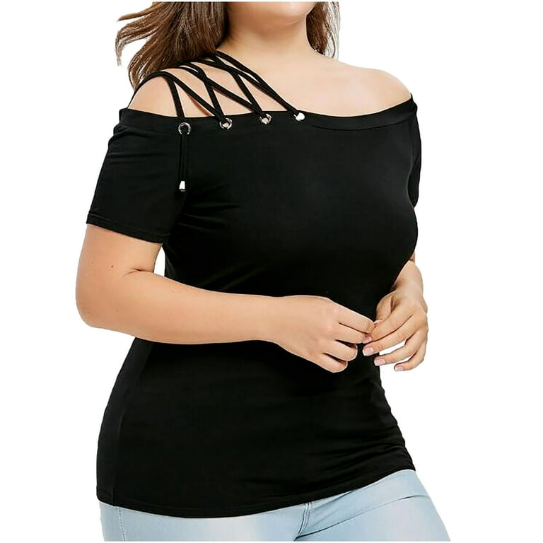 Casusl Short sleeve Solid Color Off shoulder Plus size Tops Casusl Short sleeve Solid Color Off shoulder Plus size Tops