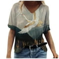 thumbnail image 1 of OAVQHLG3B Plus Size Tops for Women Casual Summer T Shirts V Neck Short Sleeve Floral Print Tunics Loose Pullover, 1 of 3