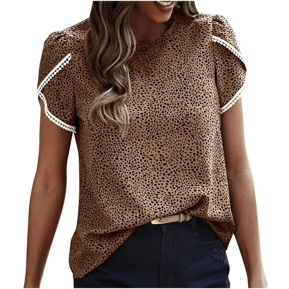 OAVQHLG3B Plus Size Tops for Women Summer Casual Short Sleeve Print Round Neck T-Shirt Loose Casual Summer Tee Tops