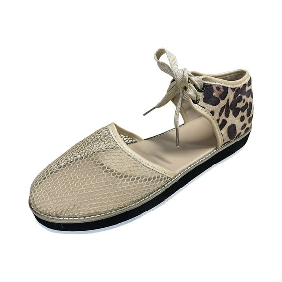 OAVQHLG3B Women's Shoes Casual Round Toe Fashion Ankle Strap Leopard Print Cutout Lightweight Mesh Mid Heel Sandals