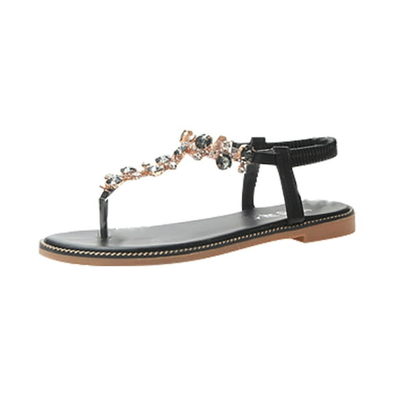 OAVQHLG3B Sandals for Women Under $10 New Roman Style Women's Shoes Low-heel Elastic Band Slip-on Sandals Flip-flops