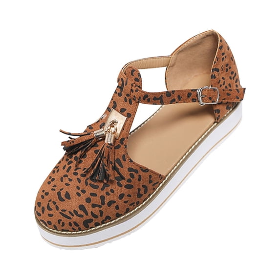 OAVQHLG3B Sandals for Women Clearance Under $10 Summer Tassel Baotou Hollow T-shaped Platform Shoes Suede Buckle Sandals