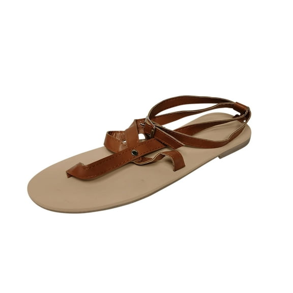 OAVQHLG3B Sandals for Women Under $10 Women's Casual Vacation Flat Beach Flip Flops Cross Roman Buckle Sandals