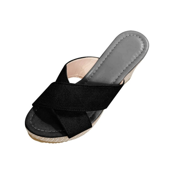 OAVQHLG3B Sandals for Women Summer Fashion High-heeled Platform Muffin Bottom Hemp Rope Wedge Slippers