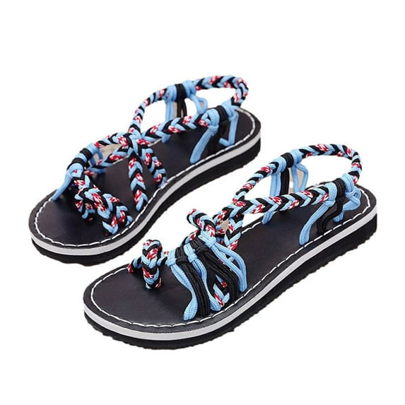 OAVQHLG3B Summer Ladies Flip-Flops Flat Heel Bohemian Roman Sandals Casual Flip Flops Women's Shoes