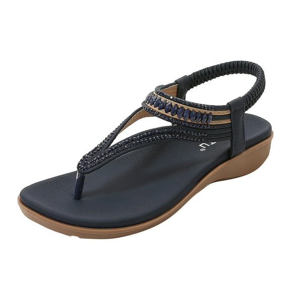 OAVQHLG3B Sandals for Women Summer Sandals For Women Flat Slip On Sandals Crystal Roman Shoes Open Toe Casual Sandals