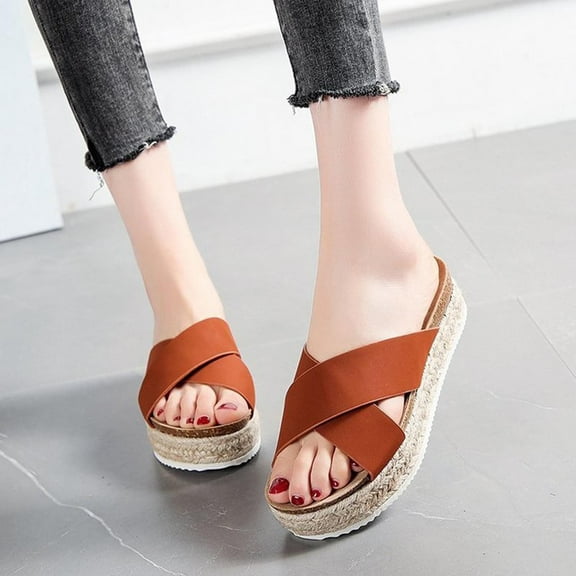 OAVQHLG3B Sandals for Women Under $10 New Hemp Rope Thick-soled Women's Sandals Outer Wear Casual Sandals And Slippers Women