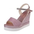 thumbnail image 1 of OAVQHLG3B Sandals for Women Under $10 Summer Ladies Shoes Fish Mouth Medium Wedge Heel Metal Buckle Women's Sandals, 1 of 4