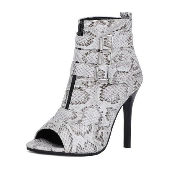 OAVQHLG3B Sandals for Women Under $10 Women's Front Zipper High Heel Belt Buckle Fish Mouth Open Toe High Top Sandals Boots