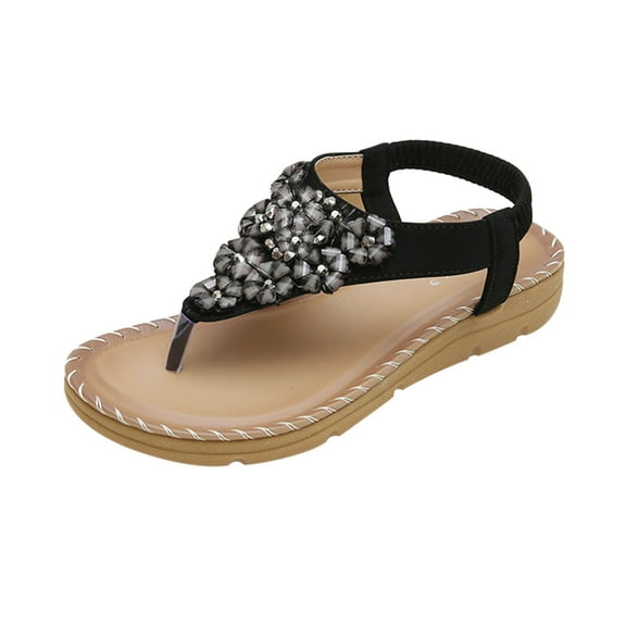OAVQHLG3B Sandals for Women Under $10 Women's Shoes Bohemian Crystal Flowers Low-heeled Casual Comfortable Wear-resistant Platform Sandals