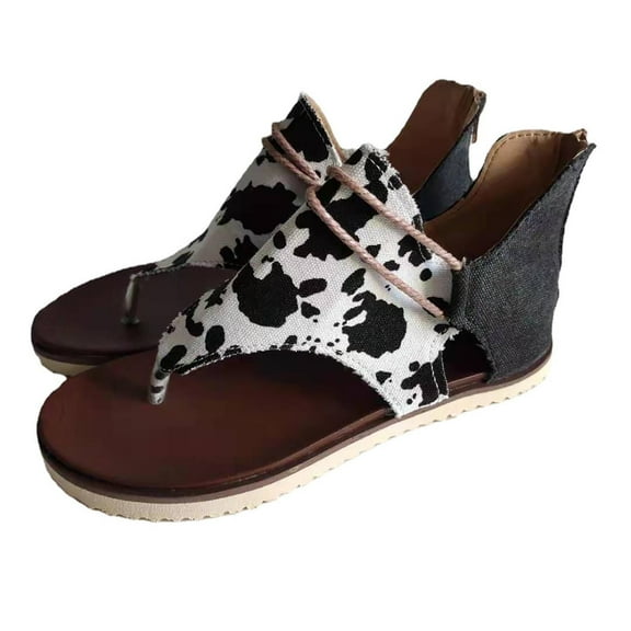 OAVQHLG3B Sandals for Women Women's Casual Plus Size Printed Shoes Flat Flip Flops Back Zipper Sandals