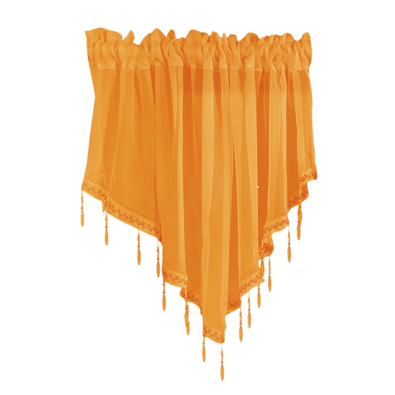 White Sheer Valance Curtain With Beaded Tassels - 51.2 X 23.6 Inch Rod Pocket Farmhouse Window Valance For Kitchen, Bathroom, Living Room