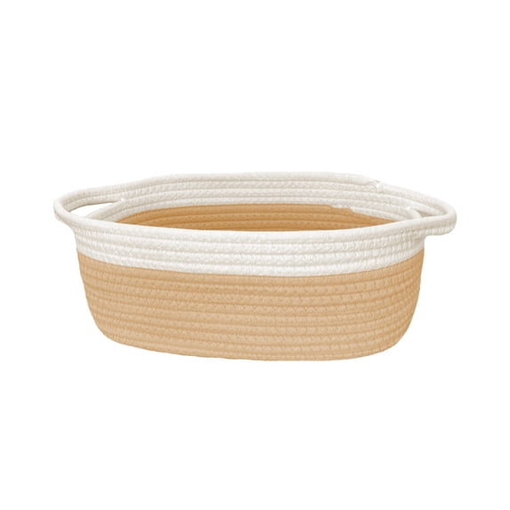 OAVQHLG3B Small Woven Baskets with Handles, Gift Bags and Ribbons, Durable Cotton Rope Storage Organizer for Basket, Dog Toy Basket Box, Gift Baskets Empty, Mother’s Day-11.8x7.8x5 Inch