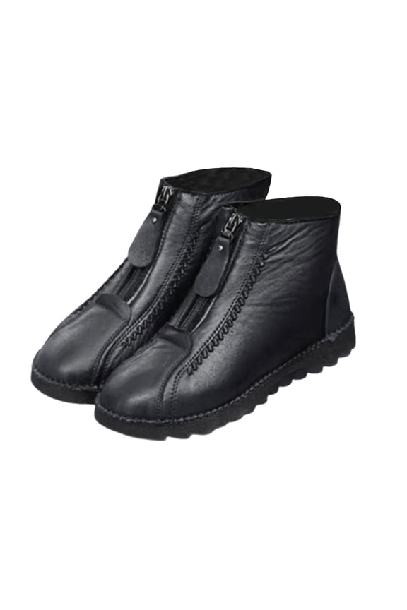 Snow Boots for Women, 2021 Winter Flat Proof Mid-tube Cashmere Snow Boots Front Zipper Boots Women