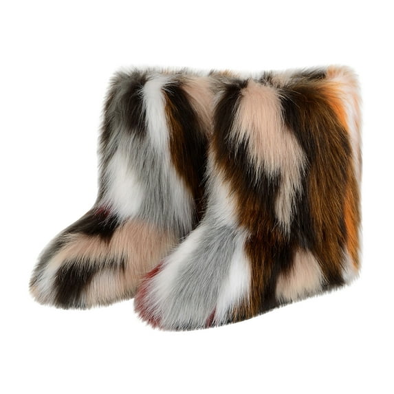 OAVQHLG3B Snow Boots for Women, Women's Fashion Color Imitation Animal Boots Plus Cashmere Boots Snow Boots