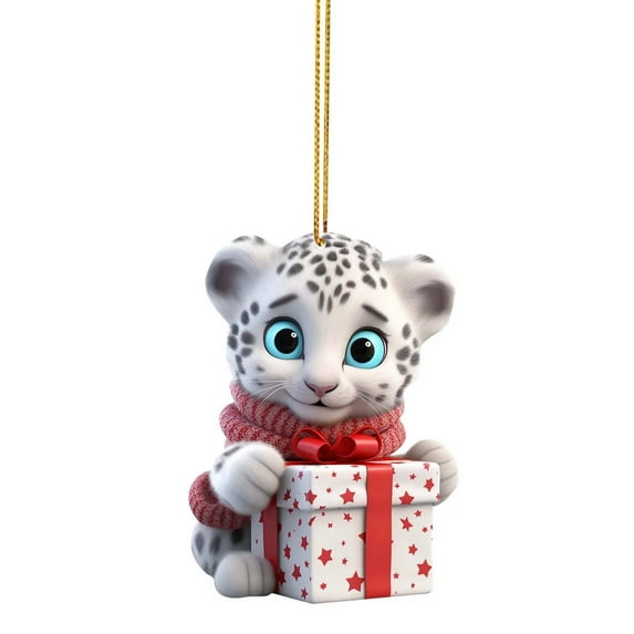 OAVQHLG3B Snow Leopard Baby Christmas Ornament, Cartoon Acrylic Tiger Decoration,Car Rearview,Window Wall Home Animal Hanging Pendant Decor, Xmas Tree Ornaments Decorations