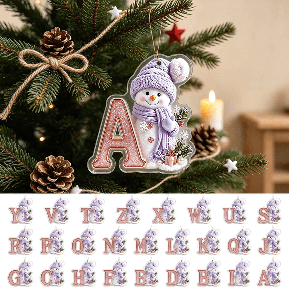 OAVQHLG3B Snowman Letter Ornament, Acrylic Initial Christmas Tree Decorations Indoor Personalized Alphabet Pendant Holiday Decorative Hanging Ornament for Xmas DIY Crafts Home Party Supplies