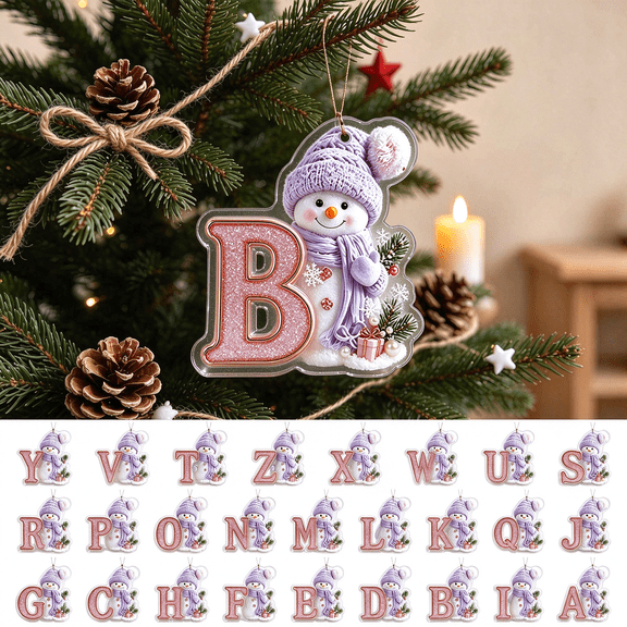 OAVQHLG3B Snowman Letter Ornament, Acrylic Initial Christmas Tree Decorations Indoor Personalized Alphabet Pendant Holiday Decorative Hanging Ornament for Xmas DIY Crafts Home Party Supplies