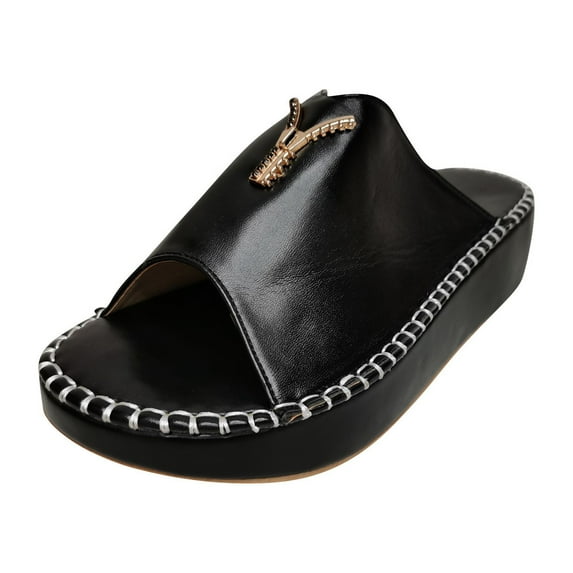 OAVQHLG3B Spring Summer Shoes for Women Thick-soled Fish Toe Slide Sandals Slippers