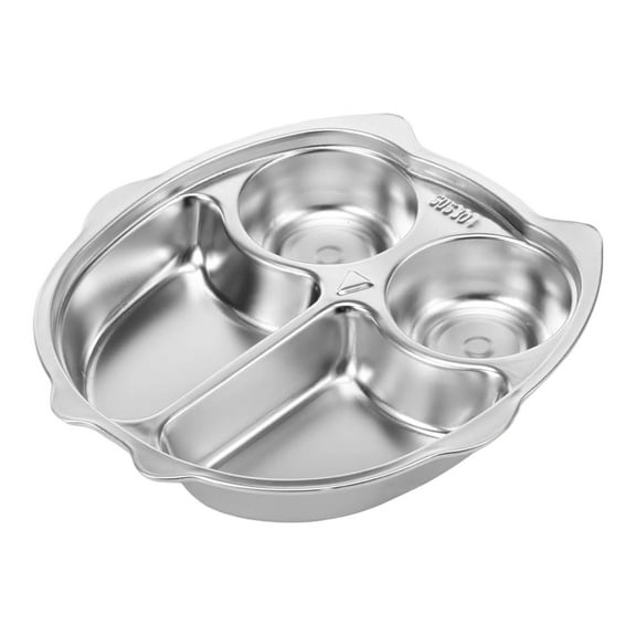 OAVQHLG3B Stainless Steel Divided Plates, BPA Free, Diet Food Control, Camping Dishes, Compact Serving Platter, Dinner Snack, 4 Compartment Plate