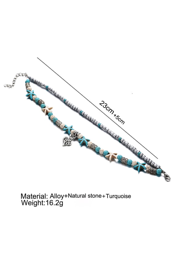 Summer Blue Anklets for Women Multilayer Beads Handmade Beach Ankle Bracelet Set Boho Foot Jewelry
