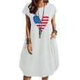 thumbnail image 1 of OAVQHLG3B Summer Dress for Women 4th of July Outfits for Women Summer Cotton And Linen American flagPrint Casual Short Sleeve With Pocket Crewneck Loose Dress, 1 of 4