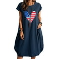 thumbnail image 1 of OAVQHLG3B Summer Dress for Women 4th of July Outfits for Women Summer Cotton And Linen American flagPrint Casual Short Sleeve With Pocket Crewneck Loose Dress, 1 of 4