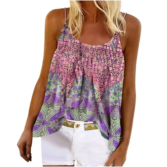 OAVQHLG3B Summer Tank Top for Women Casual Ladies Print Sleeveless Crewneck Pullover Vest Tank Tops Shirts Blouse