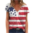 thumbnail image 1 of OAVQHLG3B Summer Tops for Women 4th of July Outfits for Women Patriotic ShirtsFashion Women Short Sleeve V-Neck Flag Printed Casual T-shirt Tops Blouse, 1 of 5