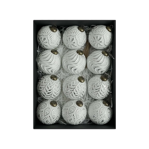 OAVQHLG3B 12Pcs Vintage Christmas Ornaments for Tree Decorations, Rustic Christmas Ball Ornaments Gold White for Indoor Holiday Xmas Decor 3.14inch