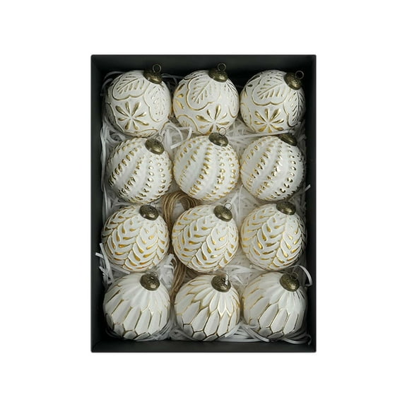 OAVQHLG3B 12Pcs Vintage Christmas Ornaments for Tree Decorations, Rustic Christmas Ball Ornaments Gold White for Indoor Holiday Xmas Decor 3.14inch